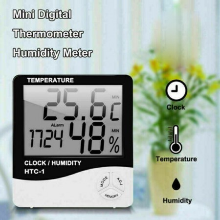 Meidong LCD Thermometer Hygrometer Humidity Meter Room Indoor Temperature Clock